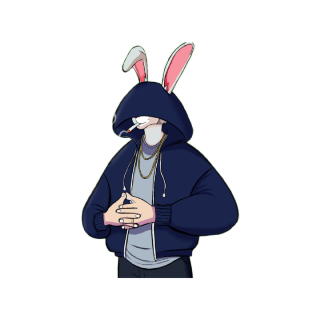 Cool rabbit in blue hoodie with a cigarette